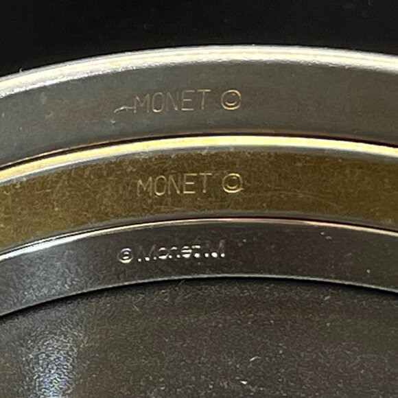 Set of 3 Vintage MONET Bangle Bracelets Signed Bling Designer Jewelry Classic - Picture 6 of 10